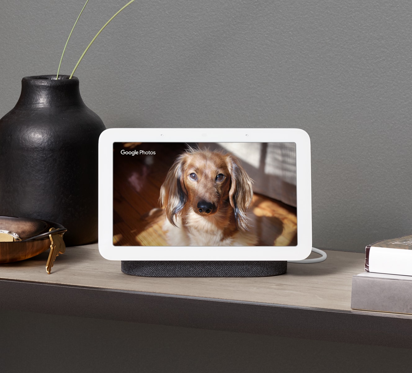 Google Nest Hub (2nd gen) on a kitchen counter